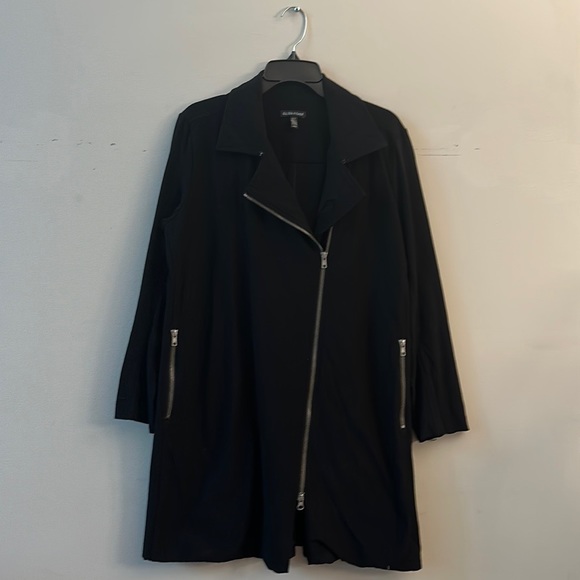 Eileen Fisher Black Moto Zippered Trench Jacket women’s Medium - Picture 4 of 9